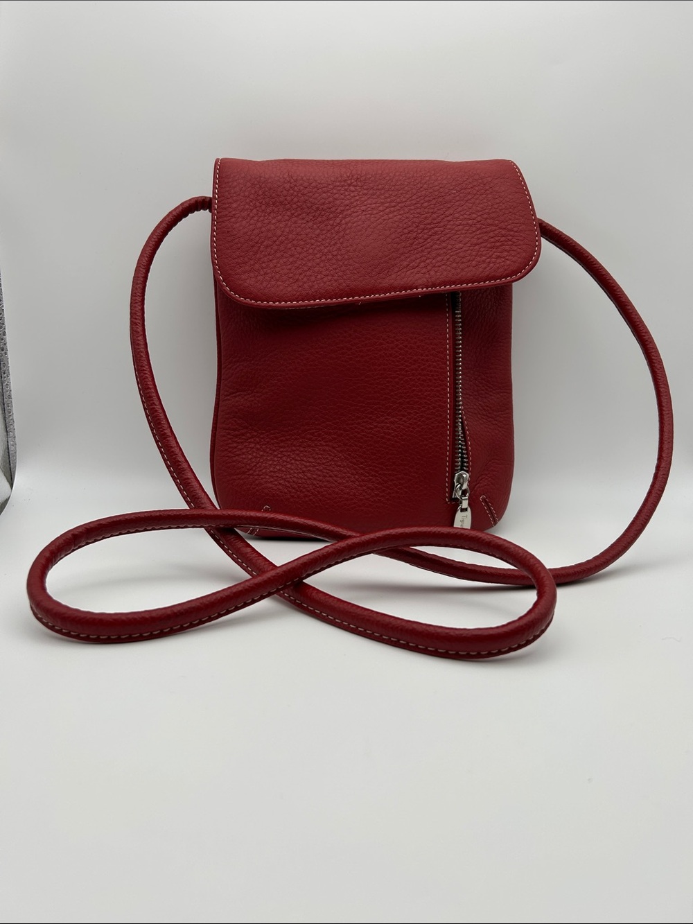 Tignanello Red Pebbled Leather Slim Crossbody Bag EUC